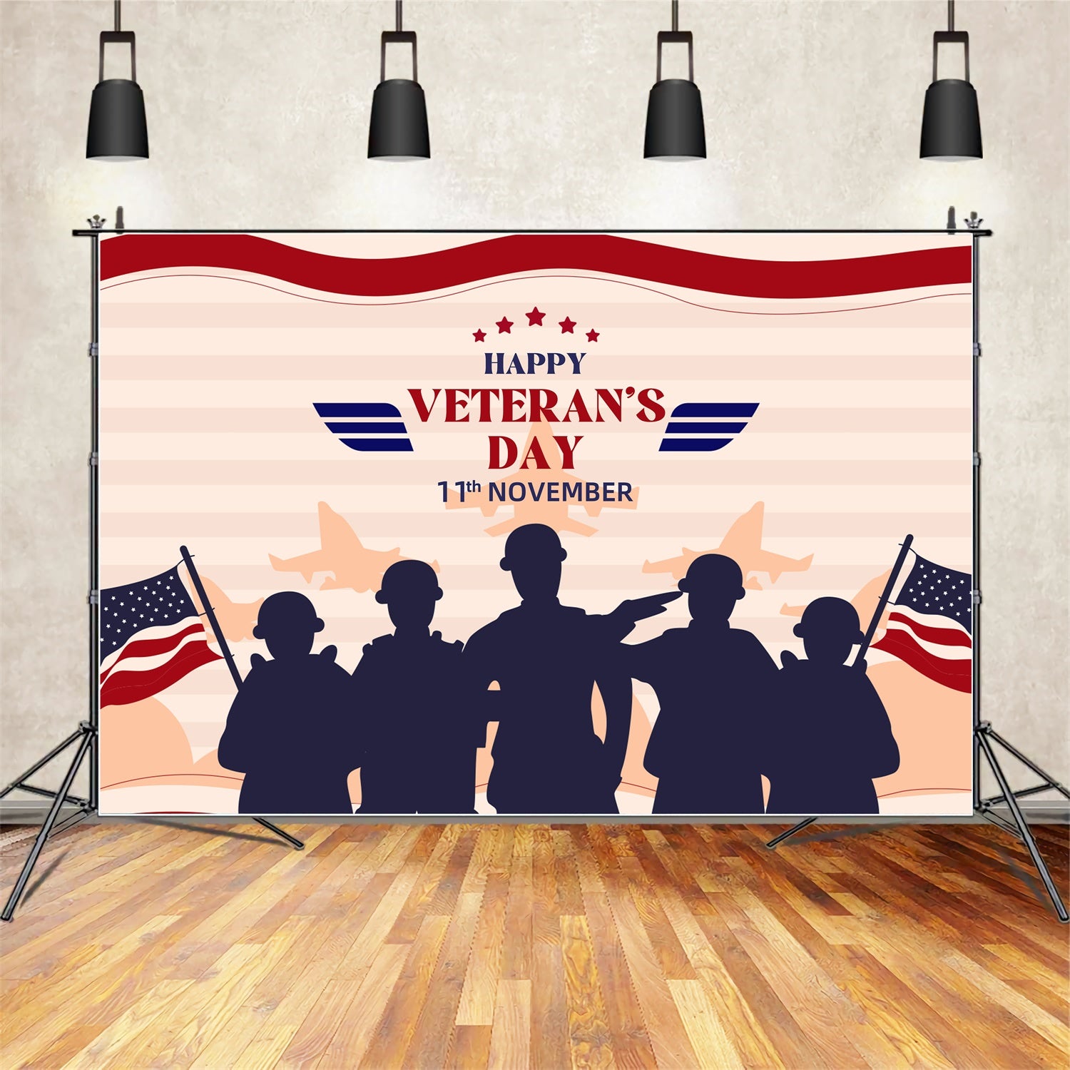 Veterans Day Photo Backdrop Soldiers Silhouette Tribute Backdrop XY2-59