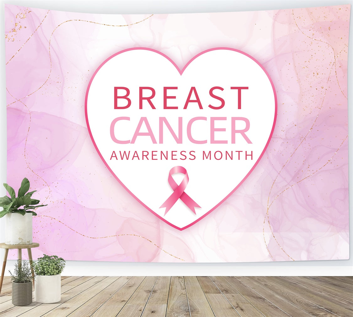 Breast Cancer Awareness Backdrop Elegant Heart Pink Ribbon Backdrop XY2-6