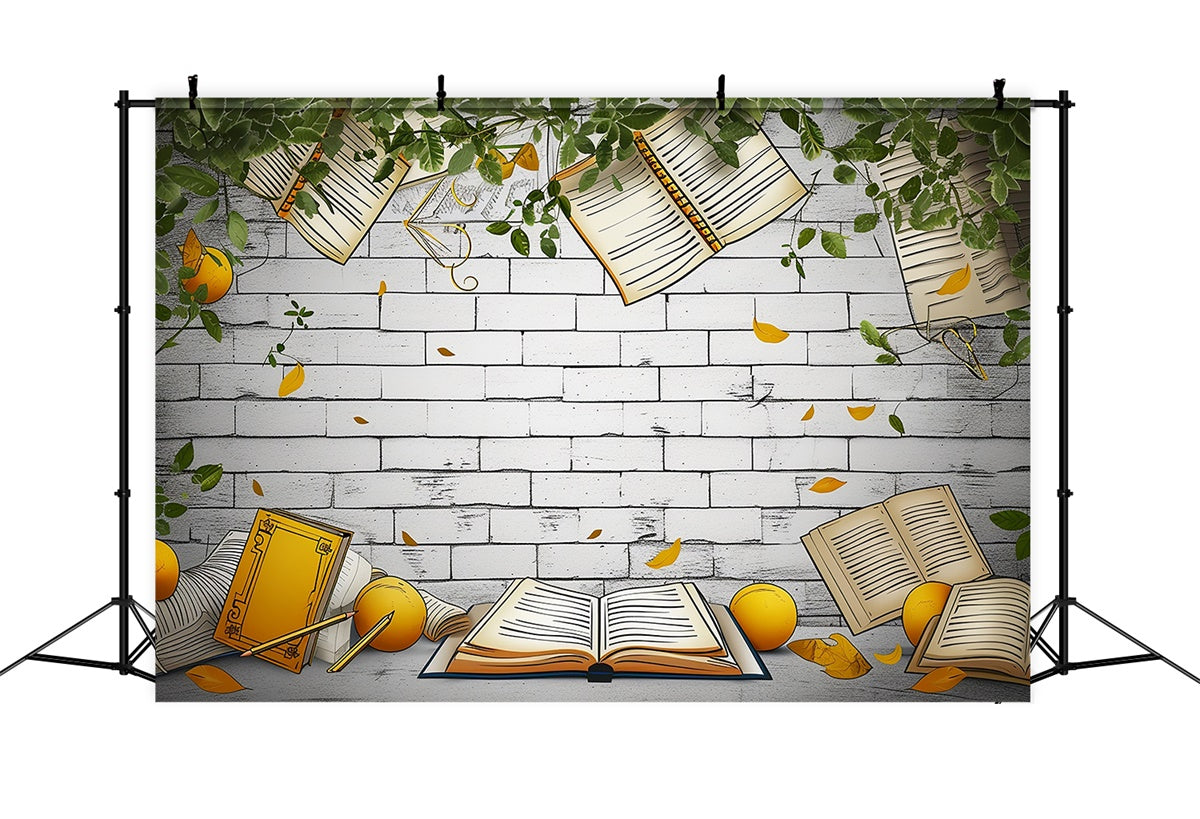 World Book Day Backdrop Floating Books Brick Wall Backdrop XY2-62