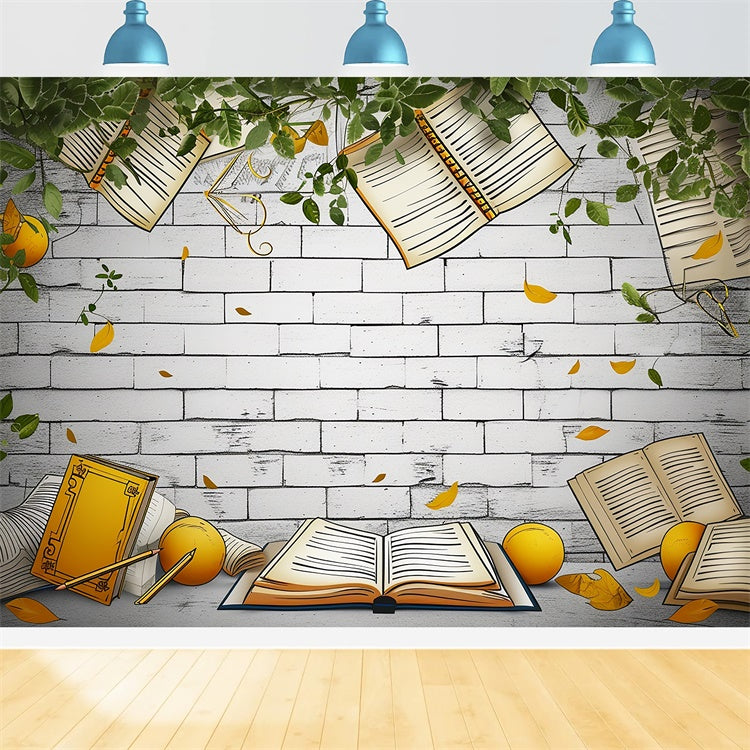 World Book Day Backdrop Floating Books Brick Wall Backdrop XY2-62