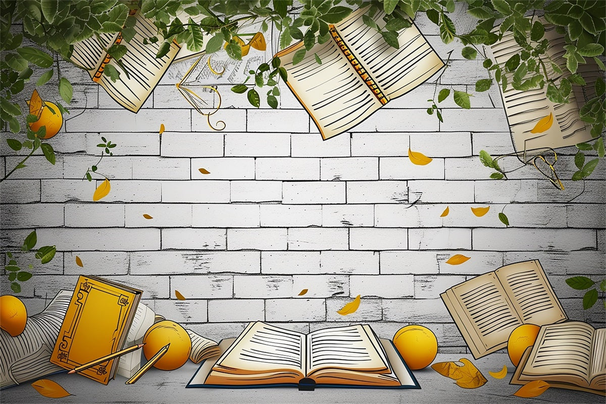 World Book Day Backdrop Floating Books Brick Wall Backdrop XY2-62