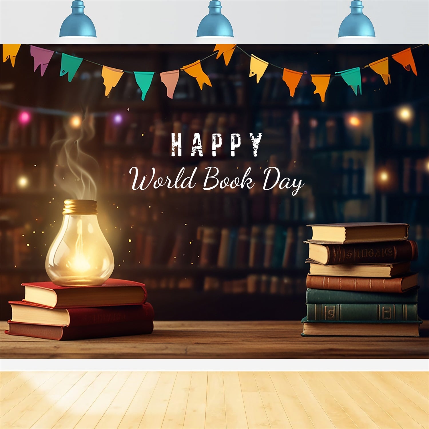 World Book Day Backdrop Vintage Library Warm Glow Backdrop XY2-64