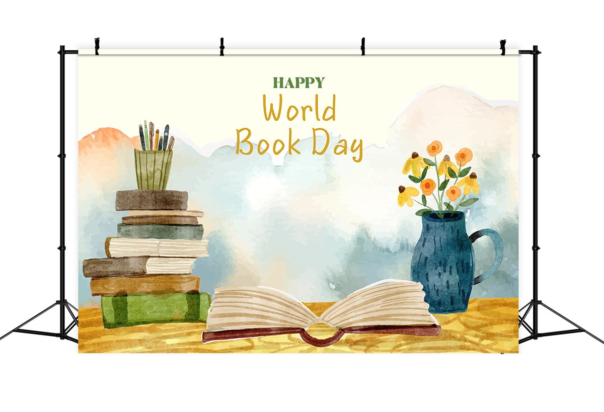 World Book Day Backdrop Watercolor Book Blossoms Backdrop XY2-65