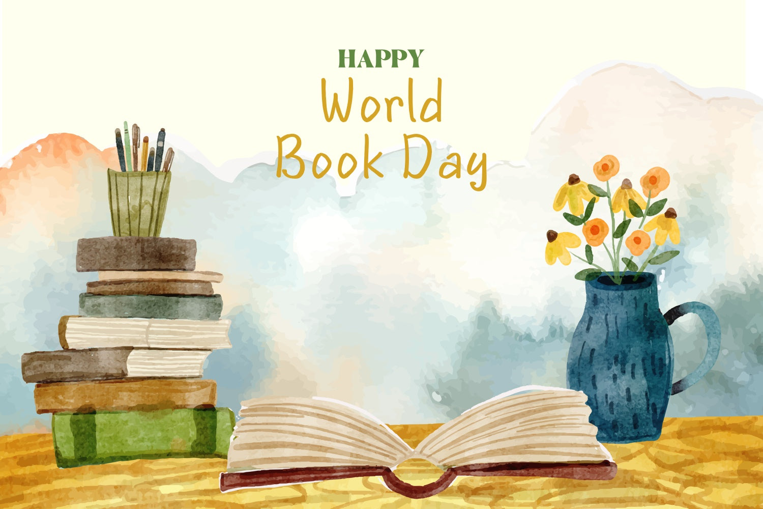 World Book Day Backdrop Watercolor Book Blossoms Backdrop XY2-65