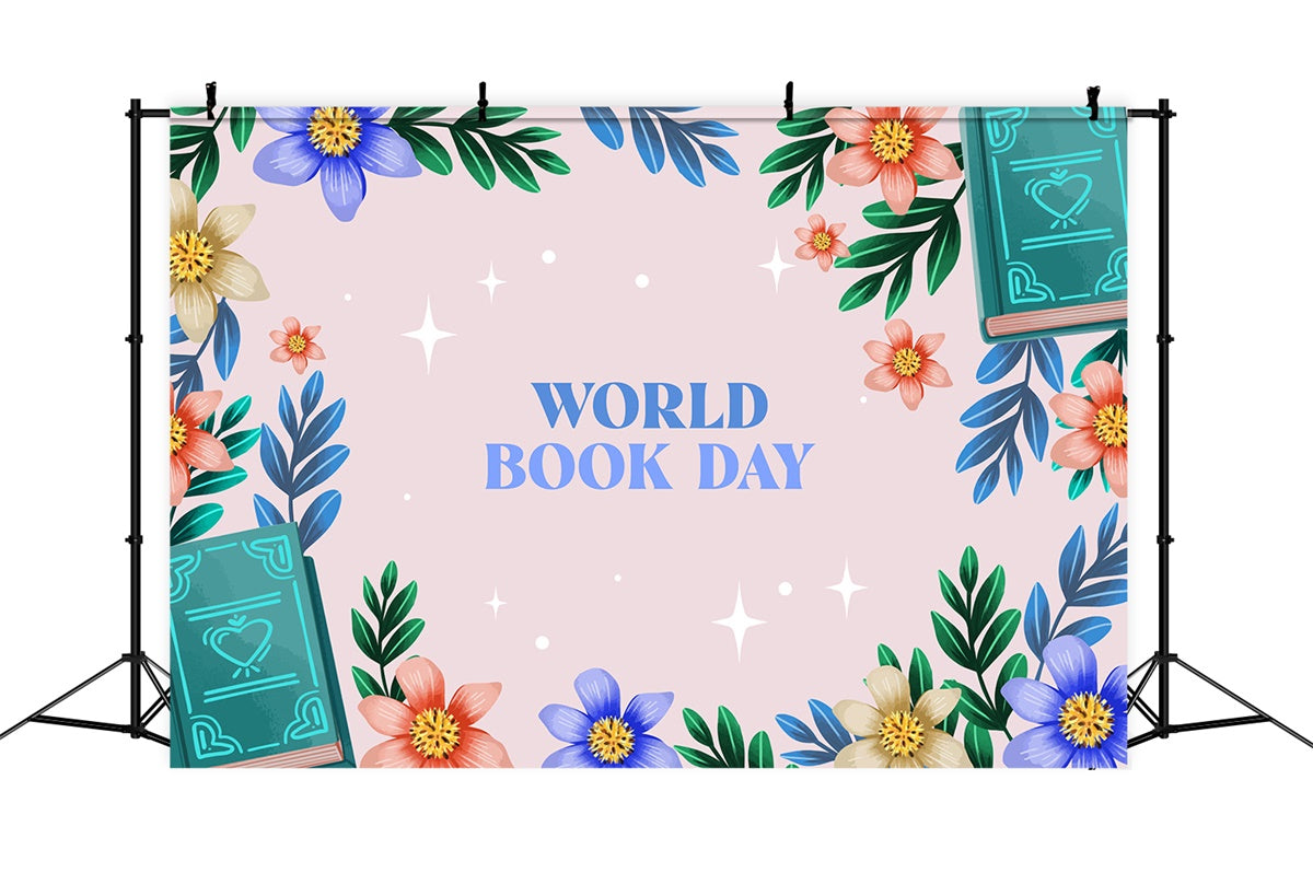 World Book Day Backdrop Elegant Floral Frame Books Backdrop XY2-66