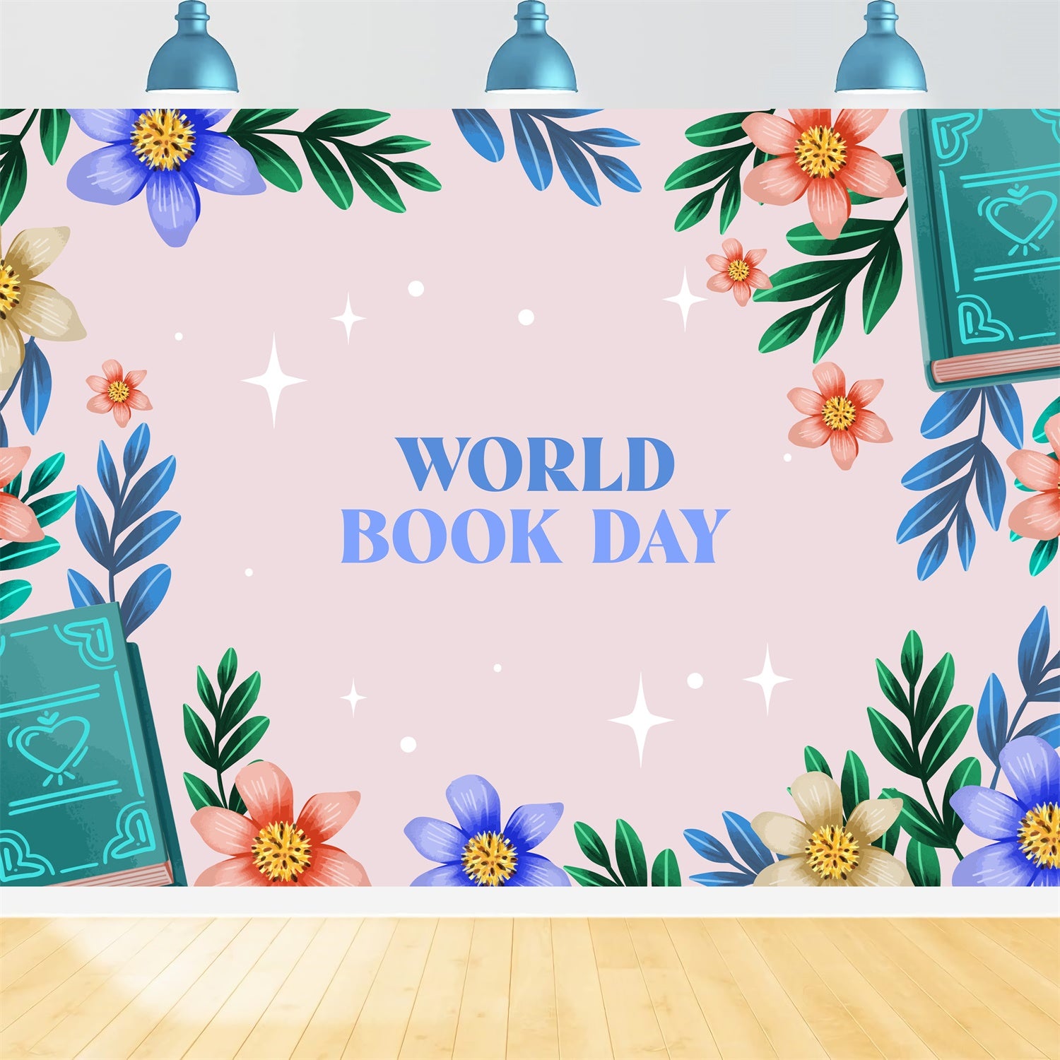 World Book Day Backdrop Elegant Floral Frame Books Backdrop XY2-66