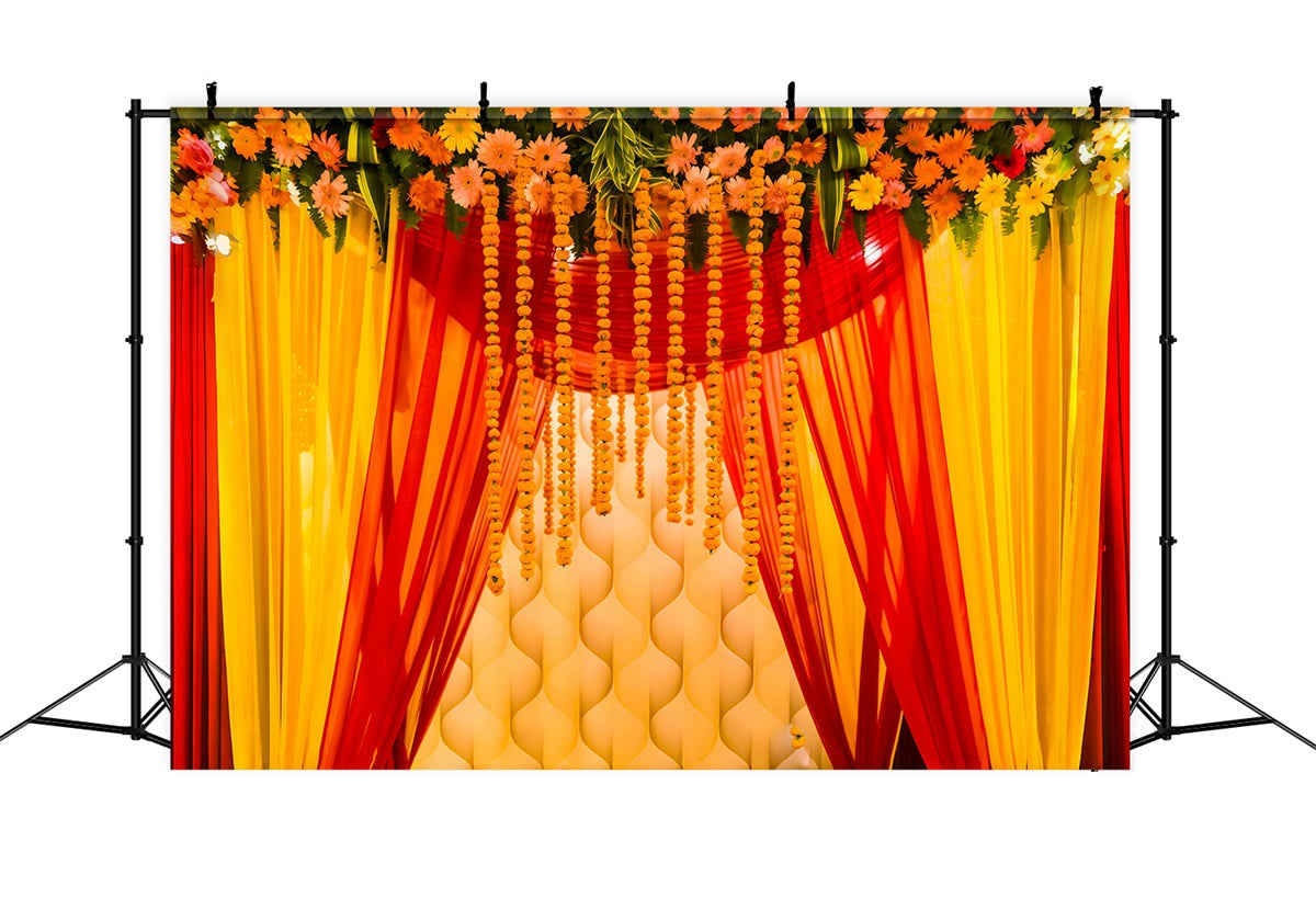 Diwali Photo Backdrop Vibrant Marigold Curtain Backdrop XY2-67