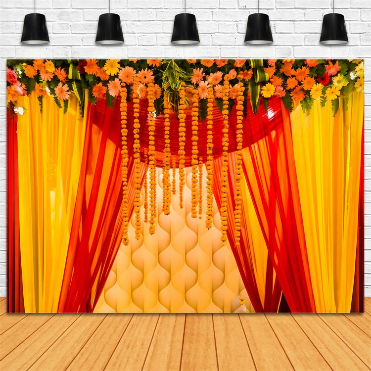 Diwali Photo Backdrop Vibrant Marigold Curtain Backdrop XY2-67