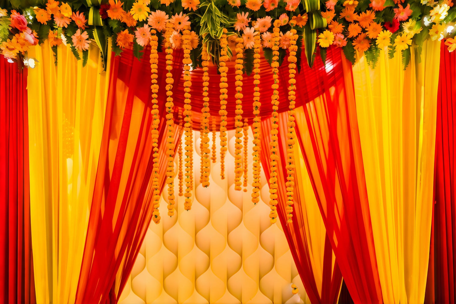 Diwali Photo Backdrop Vibrant Marigold Curtain Backdrop XY2-67