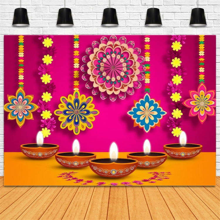 Diwali Backdrops Colorful Hanging Floral Festival Backdrop XY2-68