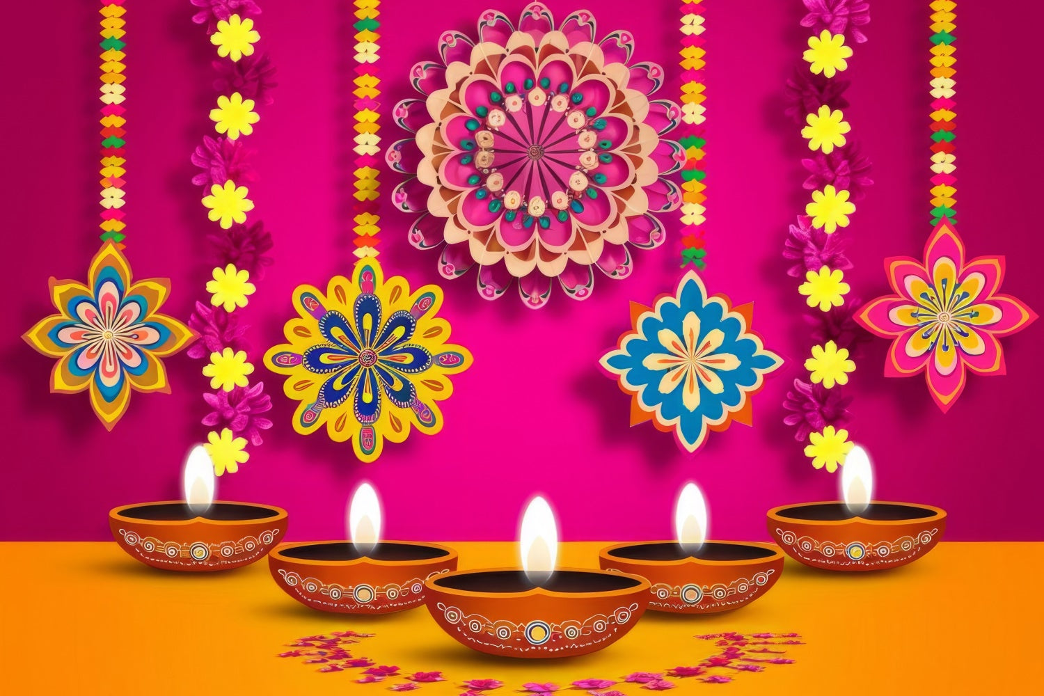 Diwali Backdrops Colorful Hanging Floral Festival Backdrop XY2-68