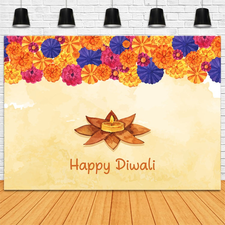 Diwali Backdrop Ideas Elegant Floral Lotus Lamp Backdrop XY2-69