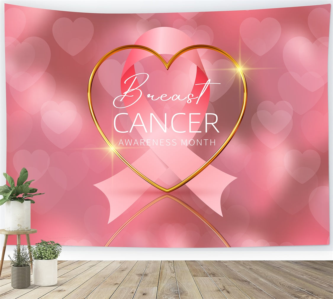 Breast Cancer Awareness Photo Backdrop Sparkling Heart Pink Backdrop XY2-7