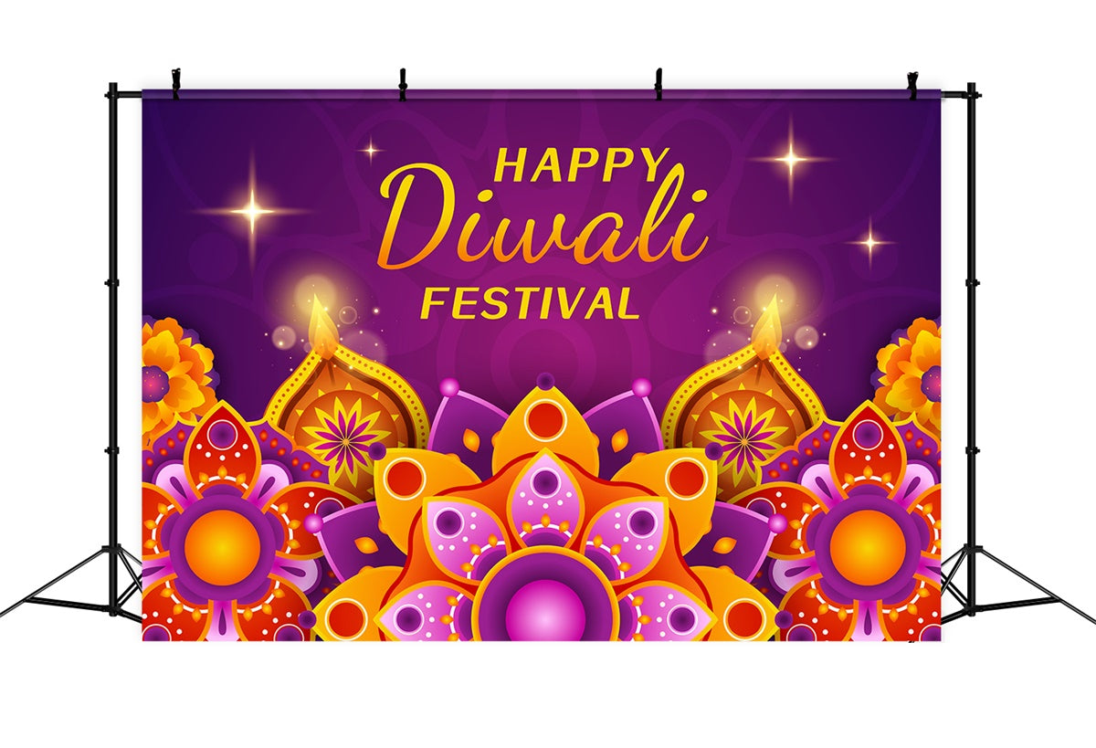 Diwali Photo Backdrop Glowing Lamps Festive Mandala Backdrop XY2-71