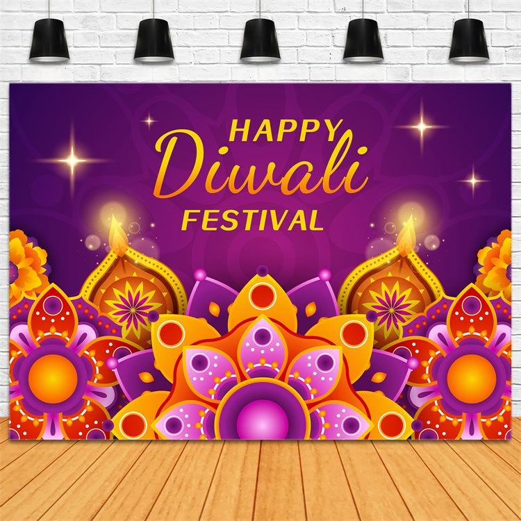 Diwali Photo Backdrop Glowing Lamps Festive Mandala Backdrop XY2-71