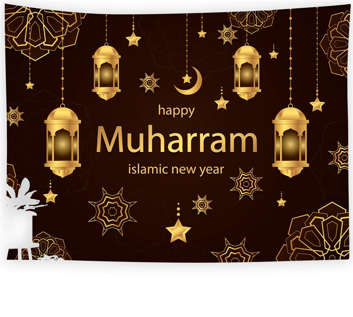 Eid Mubarak Backdrop Muharram Holy Night Lanterns Backdrop XY2-75