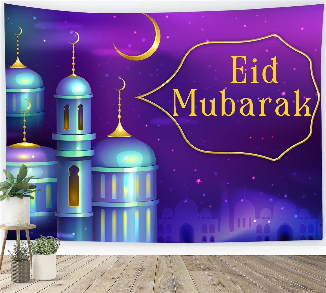 Eid Mubarak Backdrop Crescent Moon Stars Festival Backdrop XY2-76