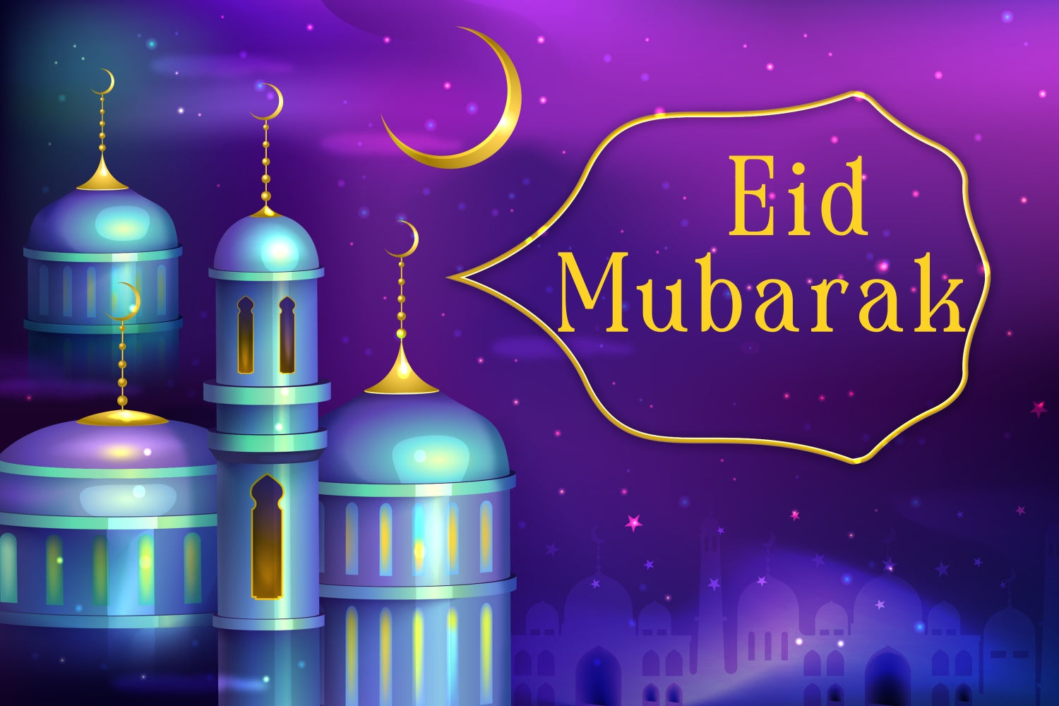 Eid Mubarak Backdrop Crescent Moon Stars Festival Backdrop XY2-76