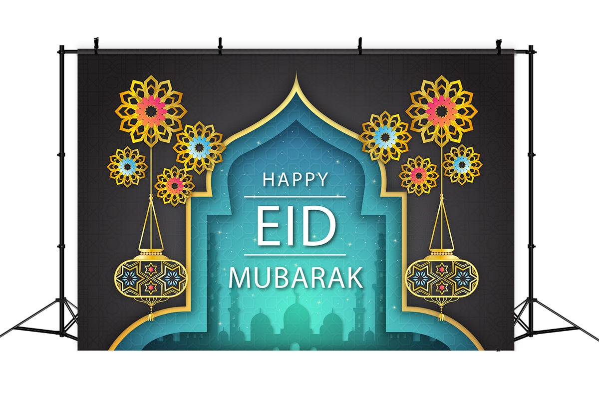 Eid Mubarak Backdrop Sacred Archway Golden Lantern Backdrop XY2-77