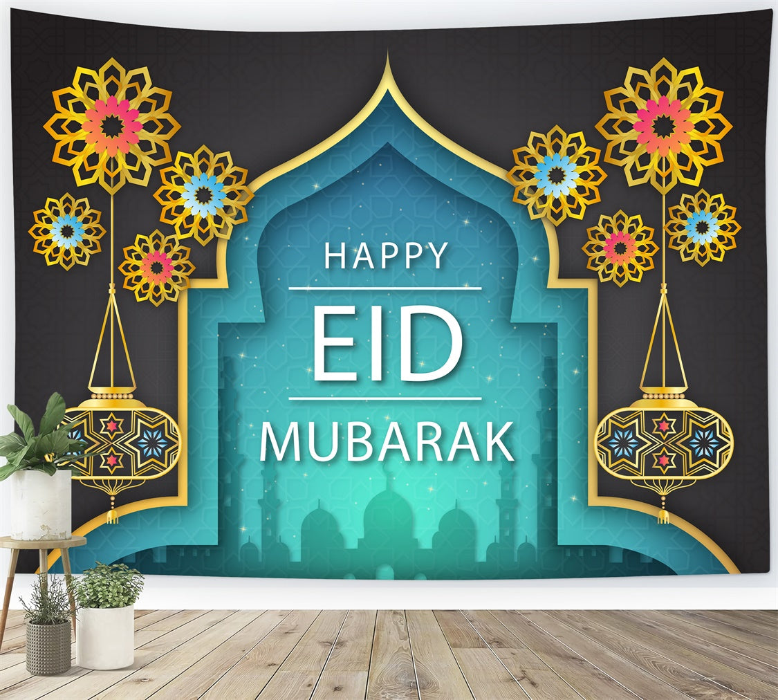 Eid Mubarak Backdrop Sacred Archway Golden Lantern Backdrop XY2-77