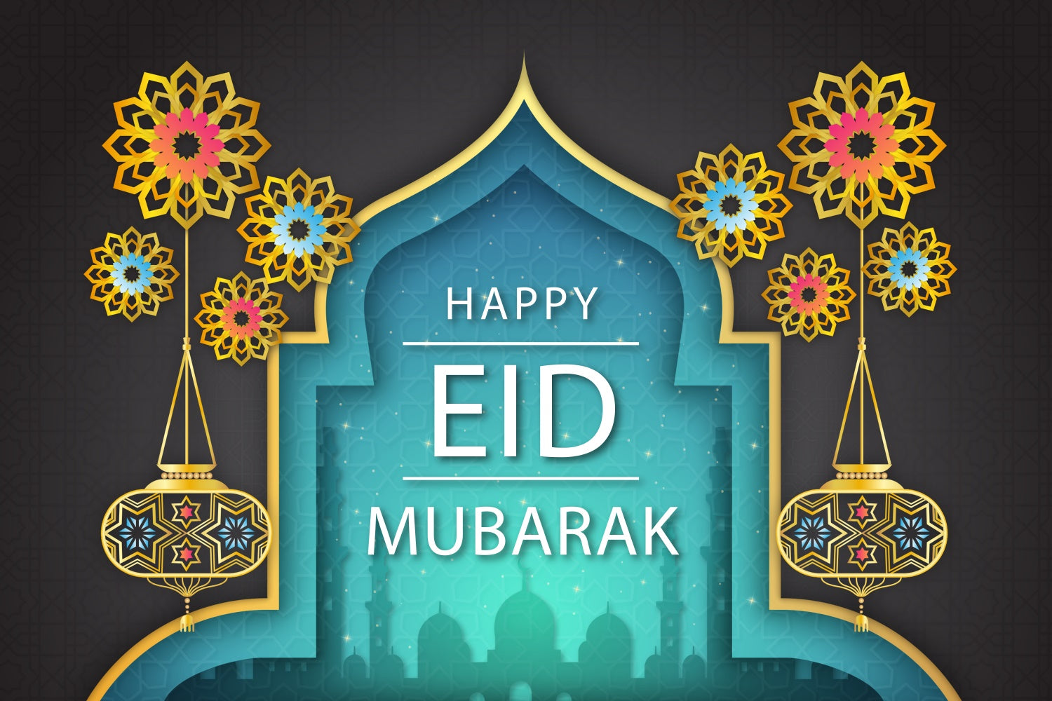 Eid Mubarak Backdrop Sacred Archway Golden Lantern Backdrop XY2-77