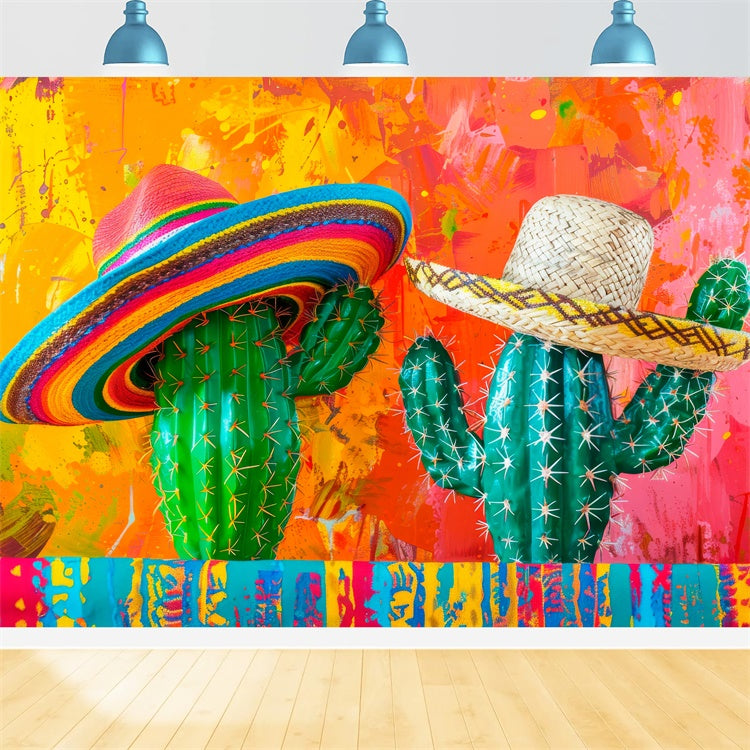 Mexican Fiesta Backdrops Vibrant Cactus Festival Backdrop XY2-91