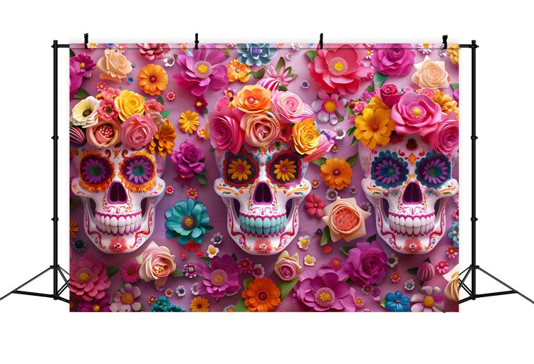 Mexican Fiesta Photo Backdrop Floral Sugar Skulls Backdrop XY2-92