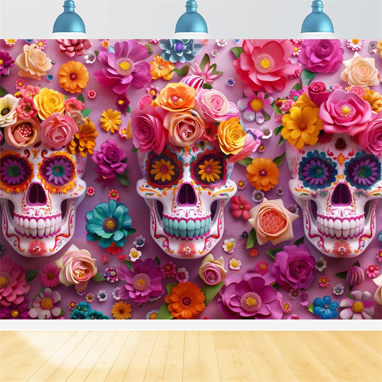 Mexican Fiesta Photo Backdrop Floral Sugar Skulls Backdrop XY2-92