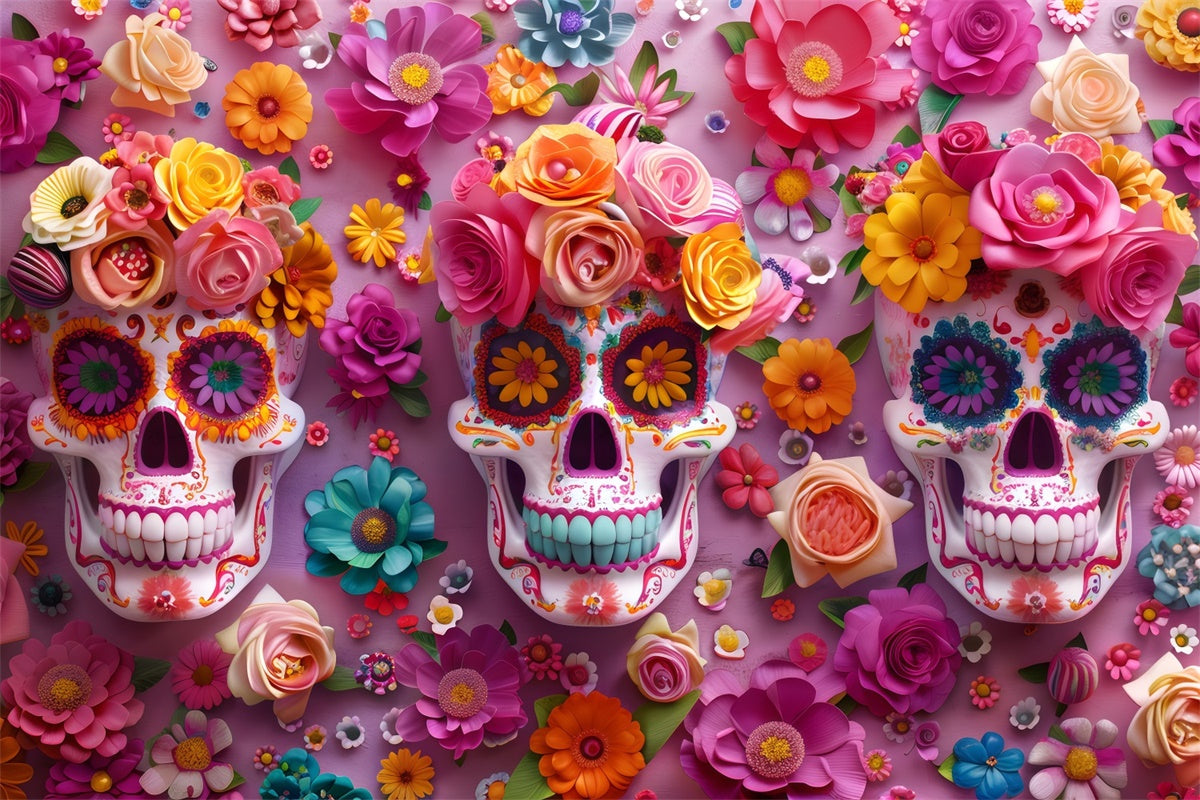 Mexican Fiesta Photo Backdrop Floral Sugar Skulls Backdrop XY2-92