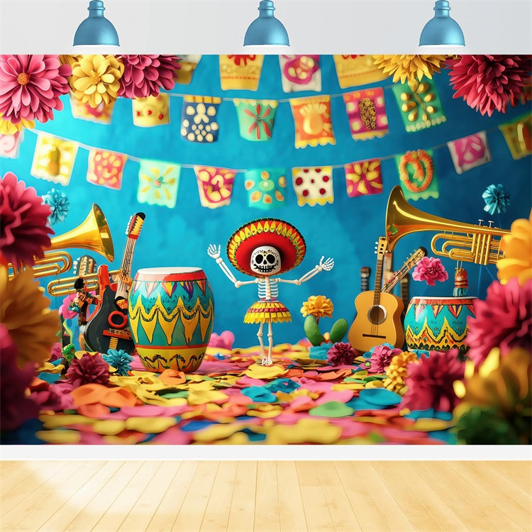 Mexican Fiesta Photo Backdrop Skulls Music Party Backdrop XY2-94