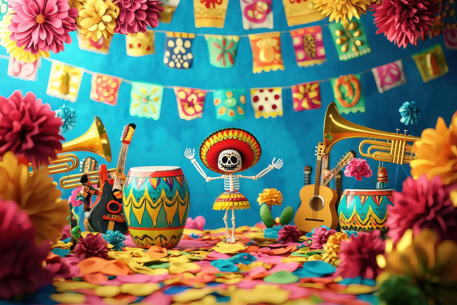 Mexican Fiesta Photo Backdrop Skulls Music Party Backdrop XY2-94