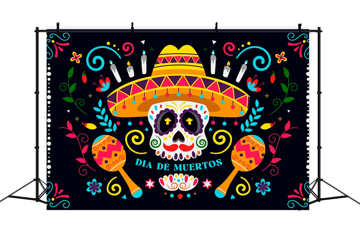 Mexican Fiesta Backdrops Colorful Skull Sombrero Backdrop XY2-95