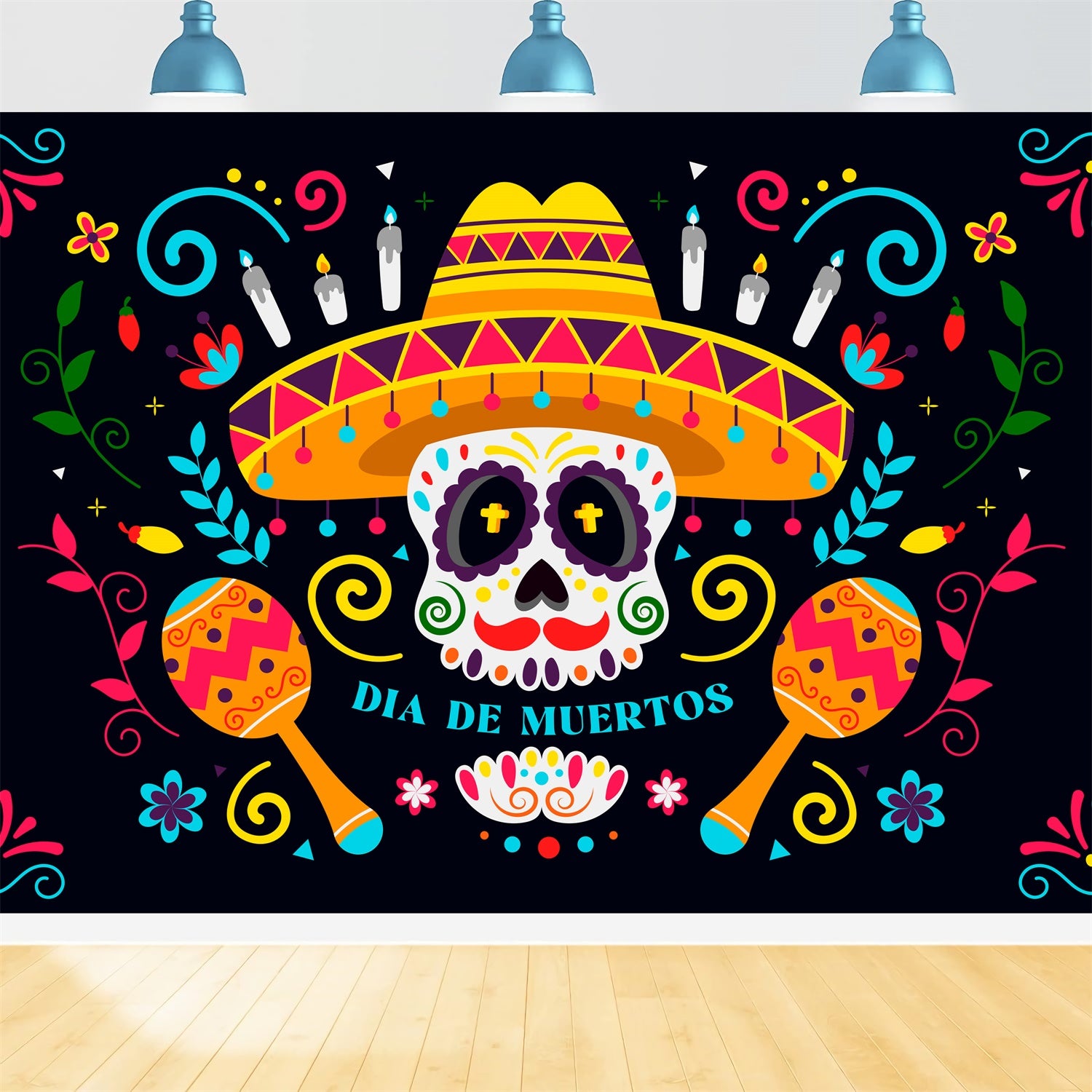 Mexican Fiesta Backdrops Colorful Skull Sombrero Backdrop XY2-95