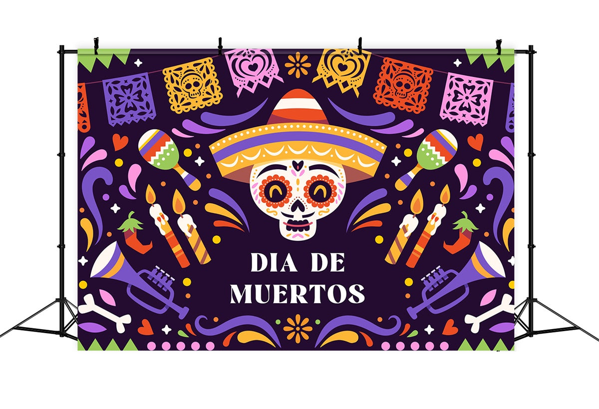 Mexican Fiesta Backdrops Colorful Skeleton Party Backdrop XY2-96