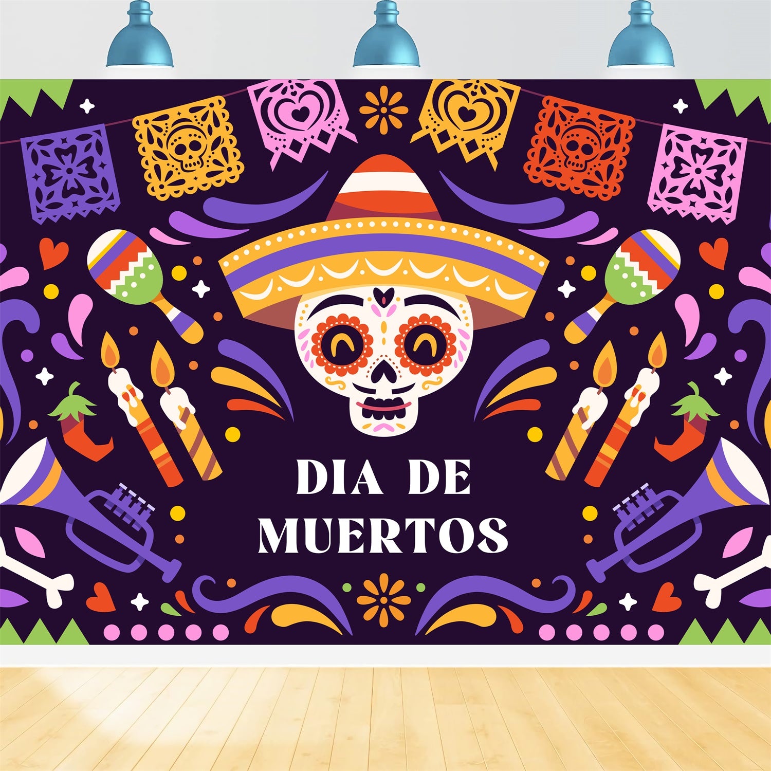 Mexican Fiesta Backdrops Colorful Skeleton Party Backdrop XY2-96