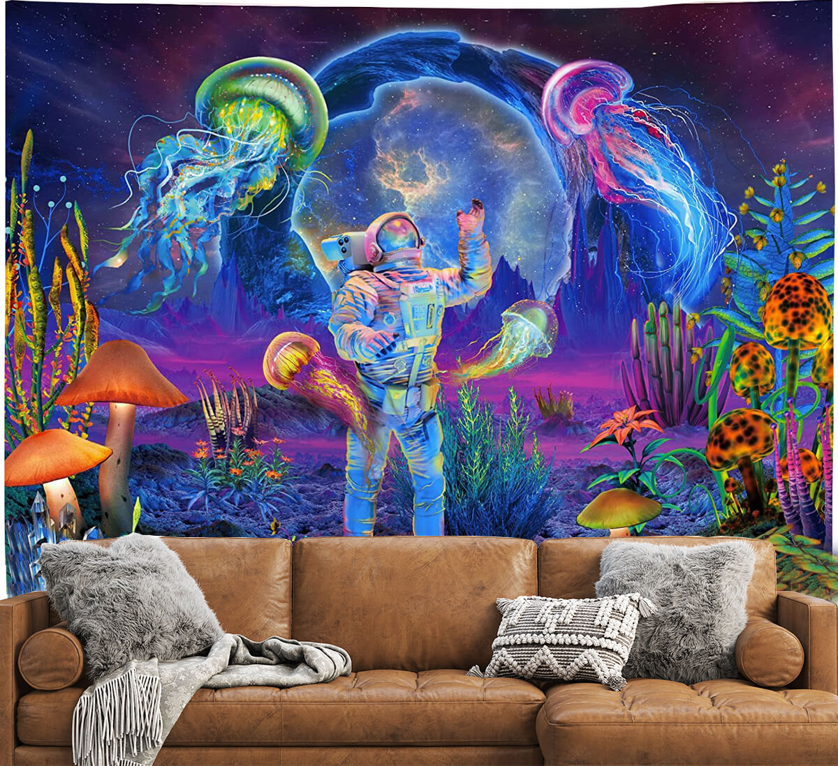 Blacklight Astronaut Tapestry UV Reactive Wall Hanging Home Decoration