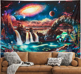 Blacklight Galaxy Tapestry Waterfall Landscape UV Reactive Wall Hanging