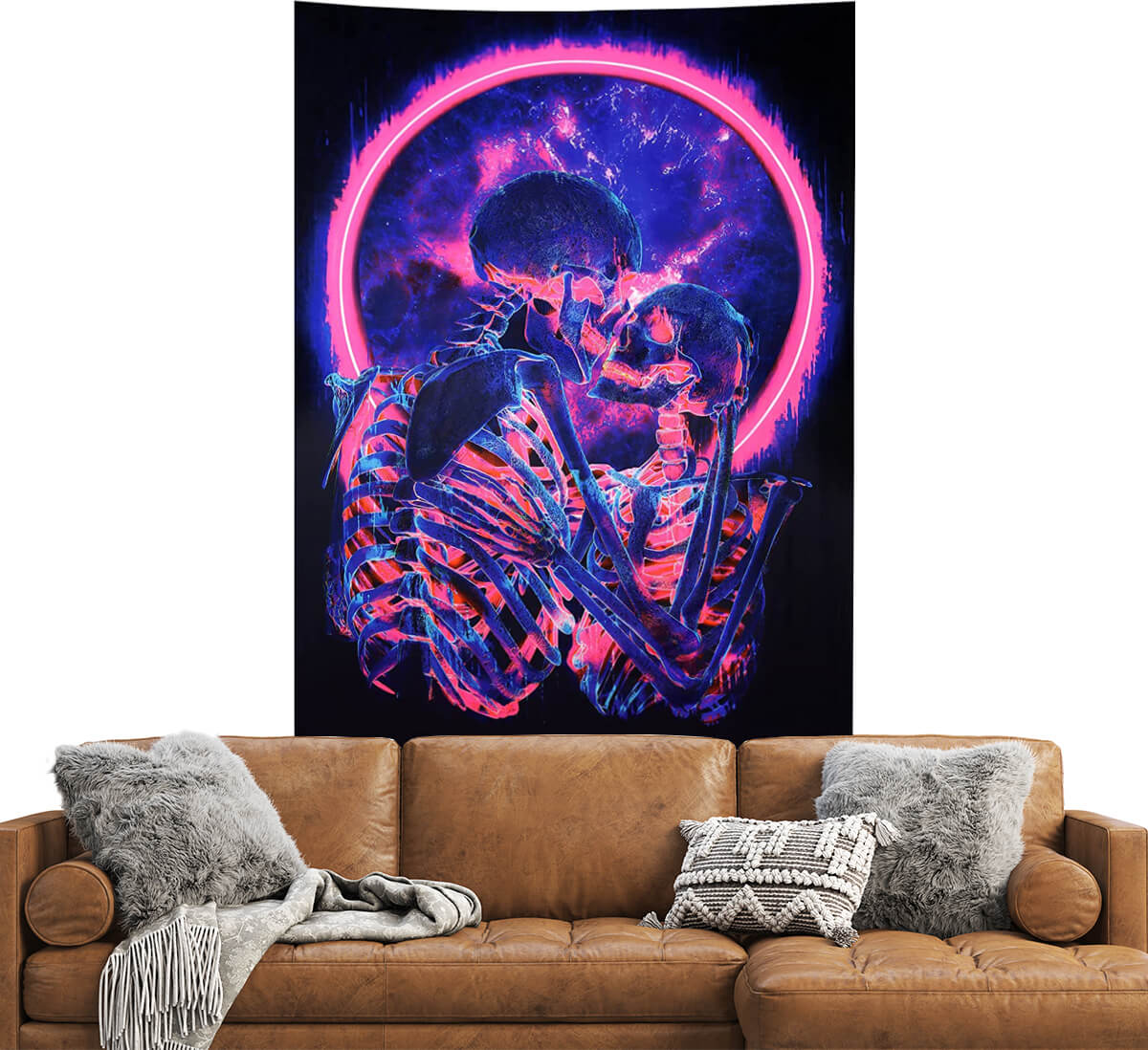 Blacklight Skull Tapestry UV Reactive Gothic Wall Hanging Decoration