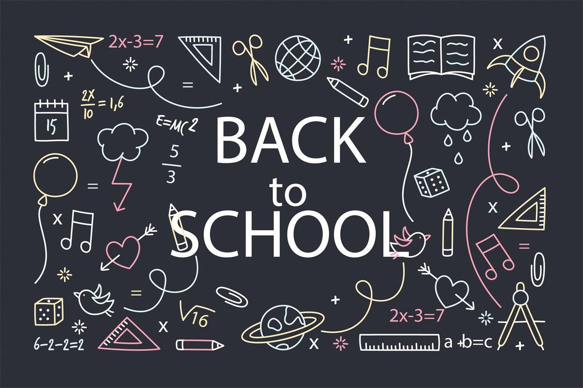 Back to School Colorful Doodles Chalkboard Backdrop BRP7-16