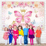 Pink Butterfly Flowers Custom Birthday Backdrop D780