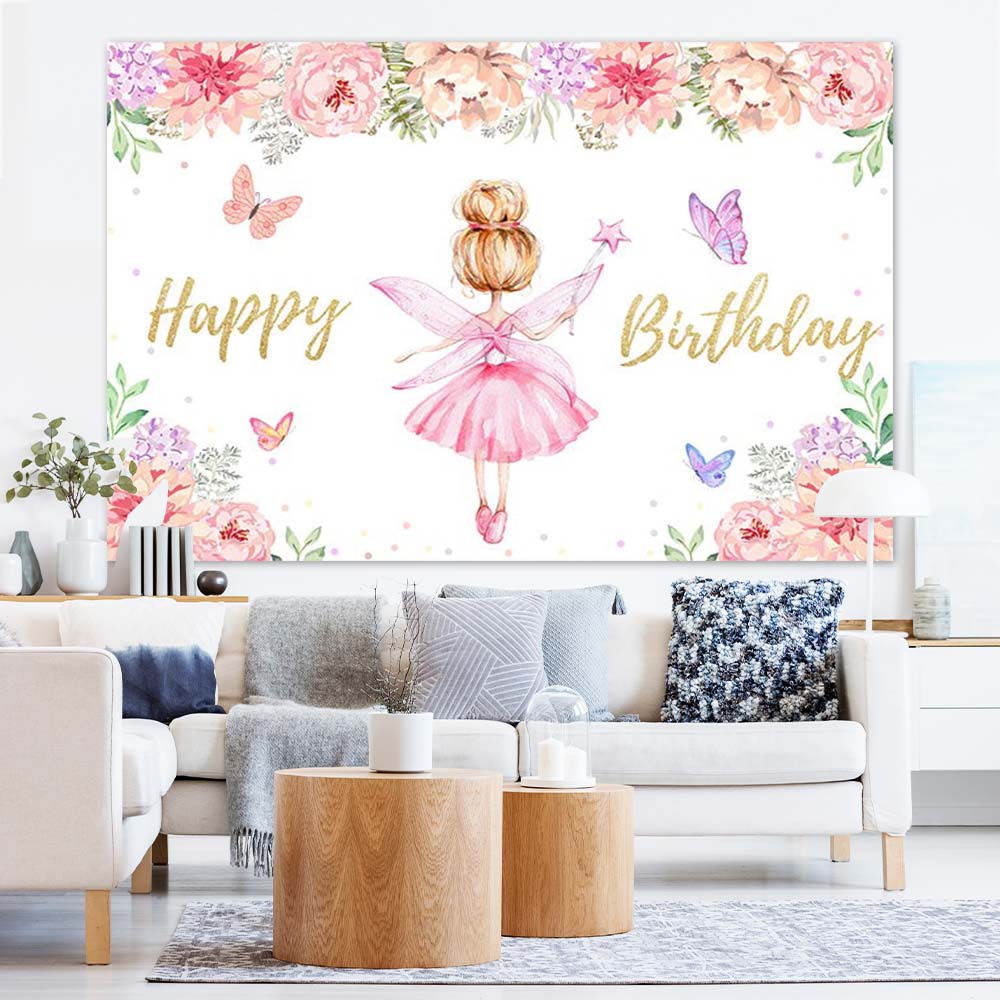 Little Angel Butterfly Custom Birthday Backdrop TKH1538