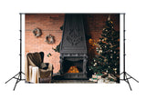 Fireplace Christmas Tree Photography Backdrops M1