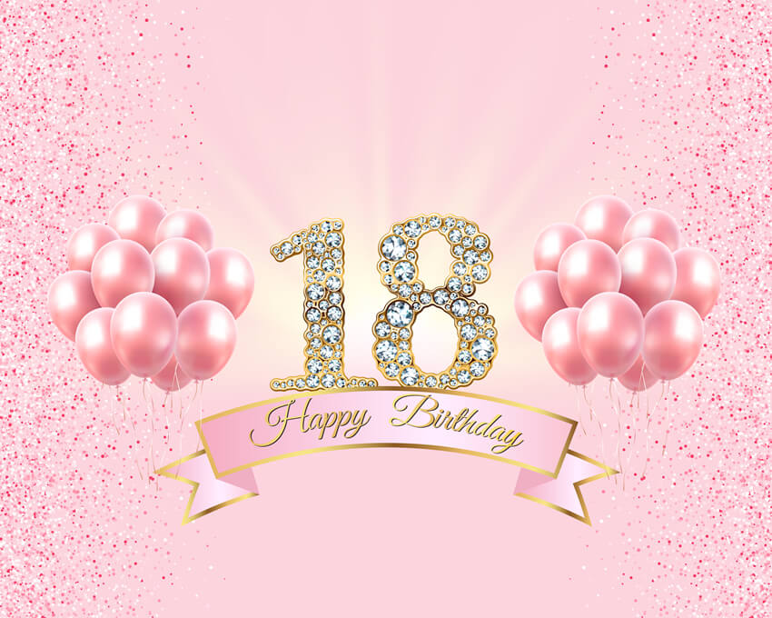 Pink Balloons 18 Happy Birthday Custom Backdrop