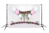 Flowers Balloons Backdrop for Birthday Baby Shower Designed by Beth