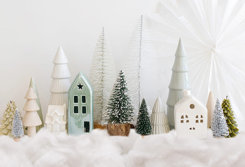 Christmas Tree Snowy Village Backdrop Decoration D1004 – Dbackdrop