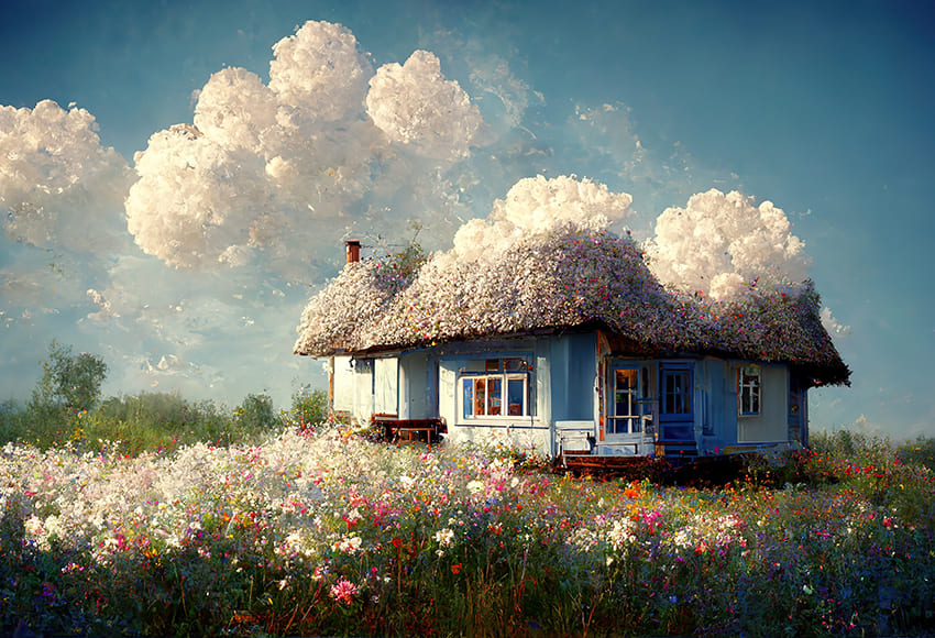 Beautiful Flower Field Cottage Spring Backdrop