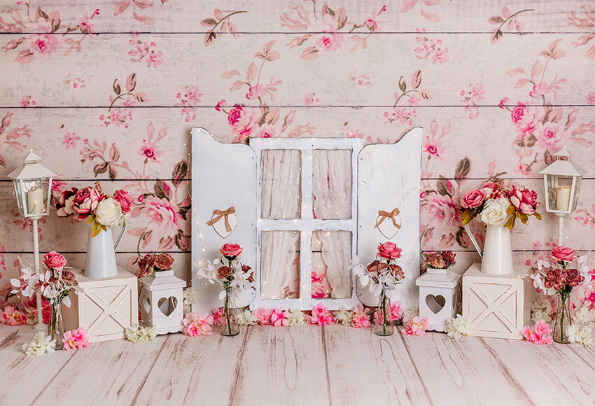 Romantic Valentine's Day Flower Wood Backdrop