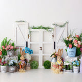 Easter Bunny Spring Flowers Photography Backdrop D1057