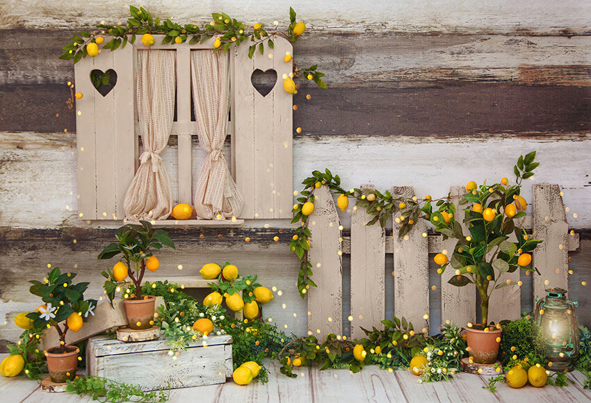 Spring Summer Lemon Tree Barn Backdrop