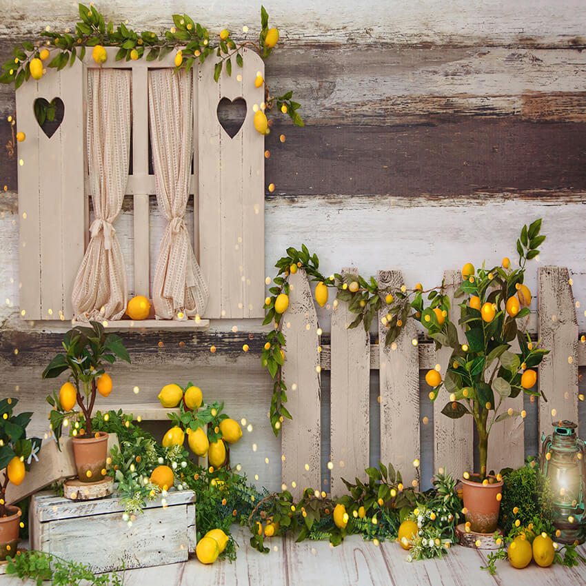 Spring Summer Lemon Tree Barn Backdrop D1061